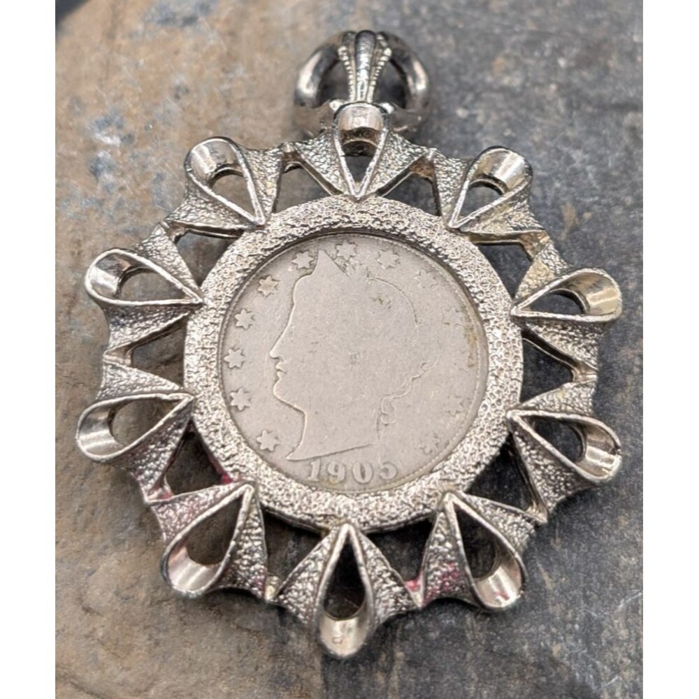 1905 Liberty Head V Nickel Pendant • Ornate Vintage-Style Frame - U.M.M Finds - Picture 1 of 4